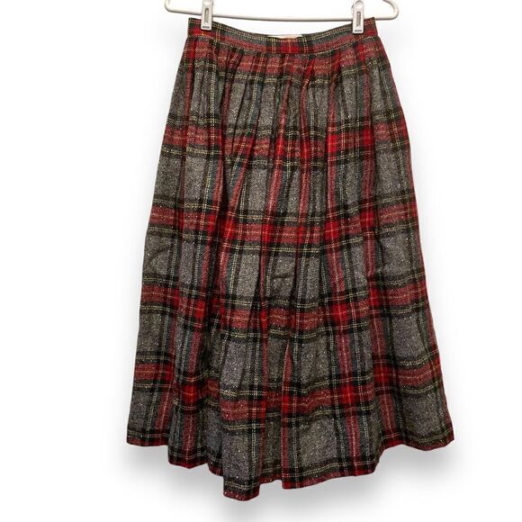 Vintage JH Collectibles Union Made Plaid Wool Midi Skirt - Picture 1 of 6